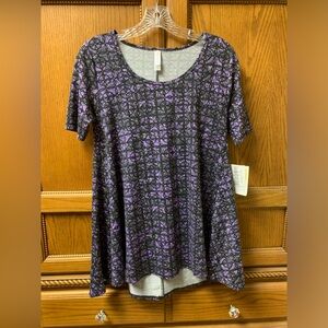 LuLaRoe Women’s Black Purple “Perfect T Shirt”Tunic Short Sleeve Size XXS